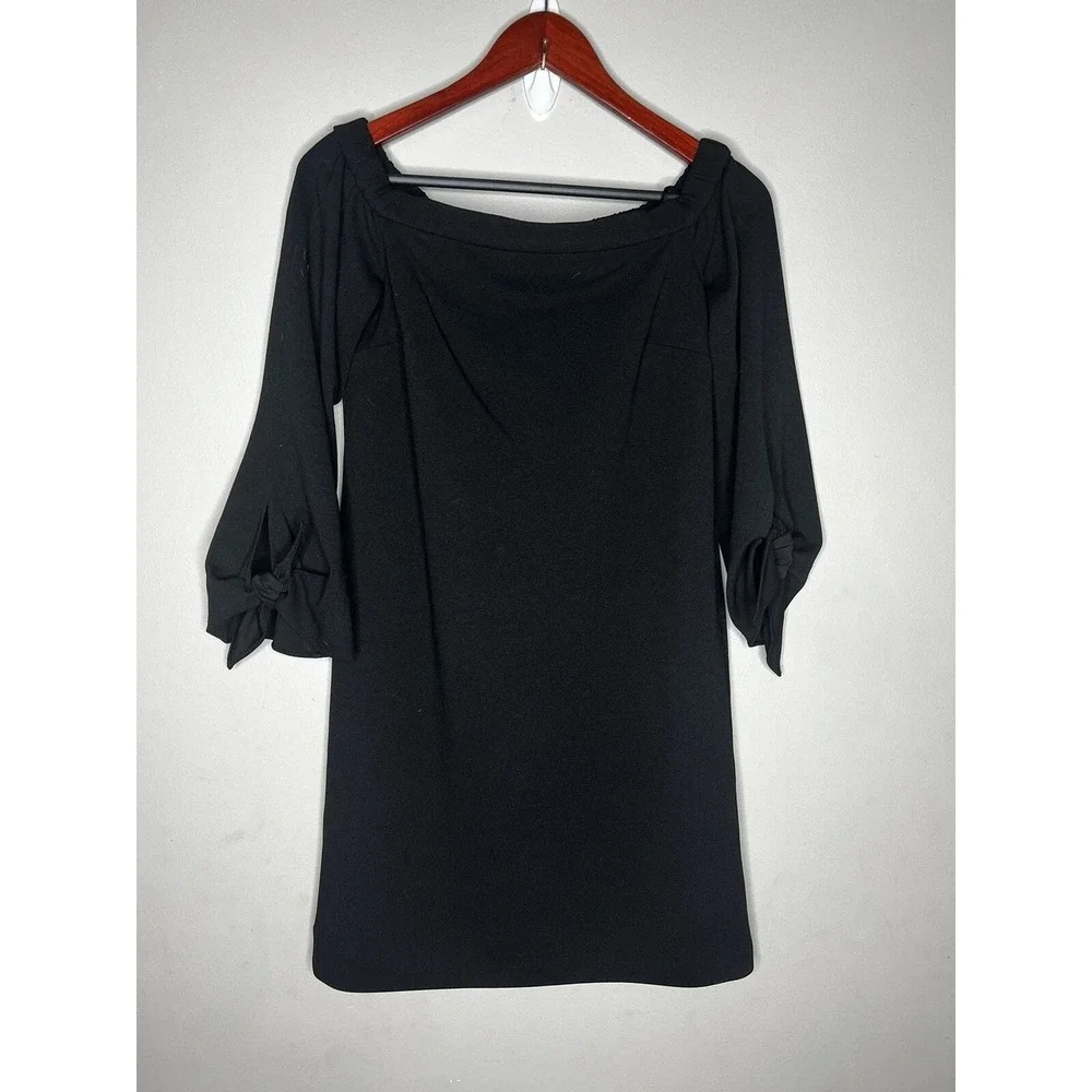 Tibi Dress Women 4 Black Off Shoulder Bell Sleeve Tie Shift Mini LBD Chic Luxury